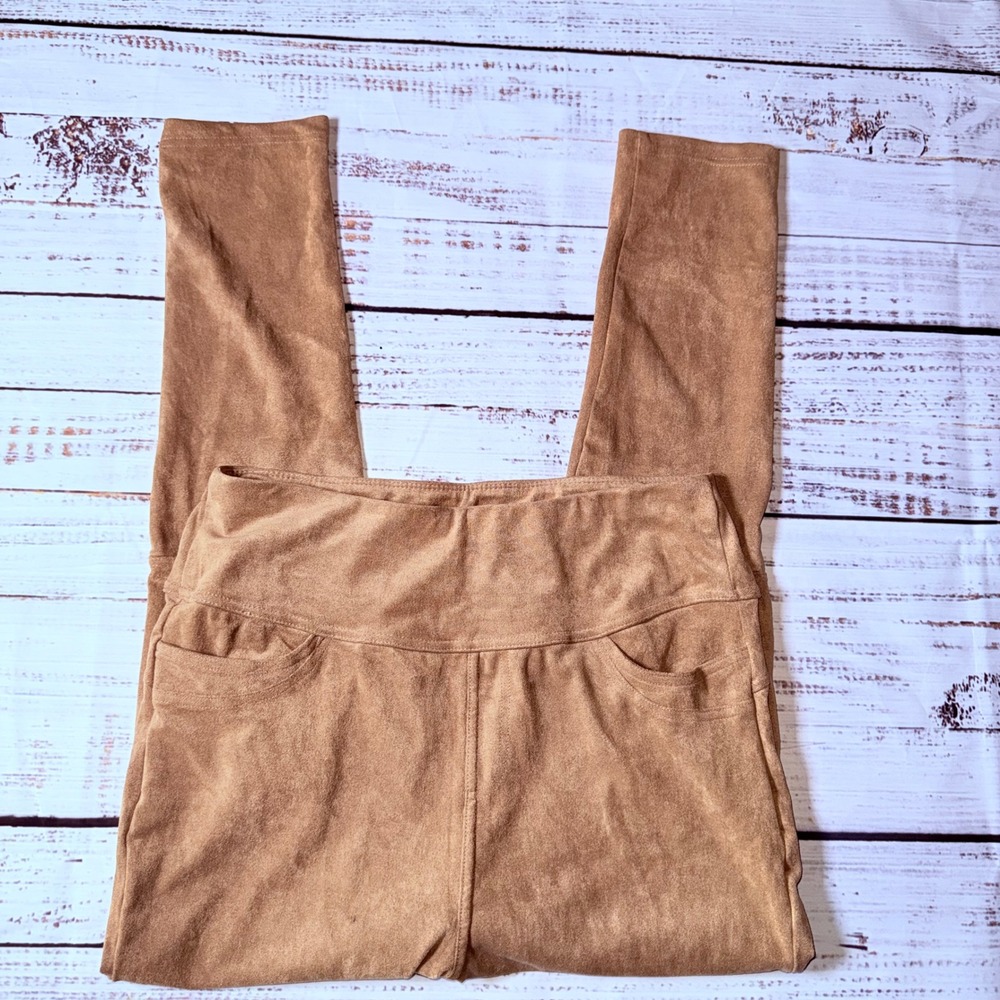 White Birch Womens XL Camel Tan Faux Suede Leggings Stretch Pull On Boho Pants